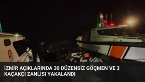 İzmir Açıklarında 30 Düzensiz Göçmen ve 3 Kaçakçı Zanlısı Yakalandı