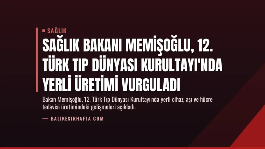 Sağlık Bakanı Memişoğlu, 12. Türk Tıp Dünyası Kurultayı'nda Yerli Üretimi Vurguladı